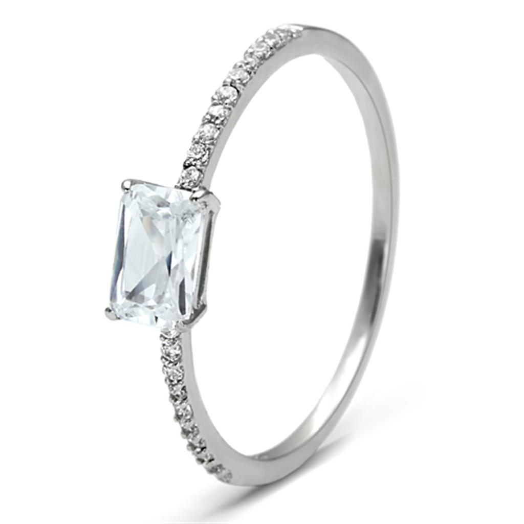 TS082 - Rhodium 925 Sterling Silver Ring with AAA Grade CZ in Clear