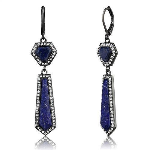 TK2723 - IP Light Black (IP Gun) Stainless Steel Earrings with Precious Stone Lapis in Montana