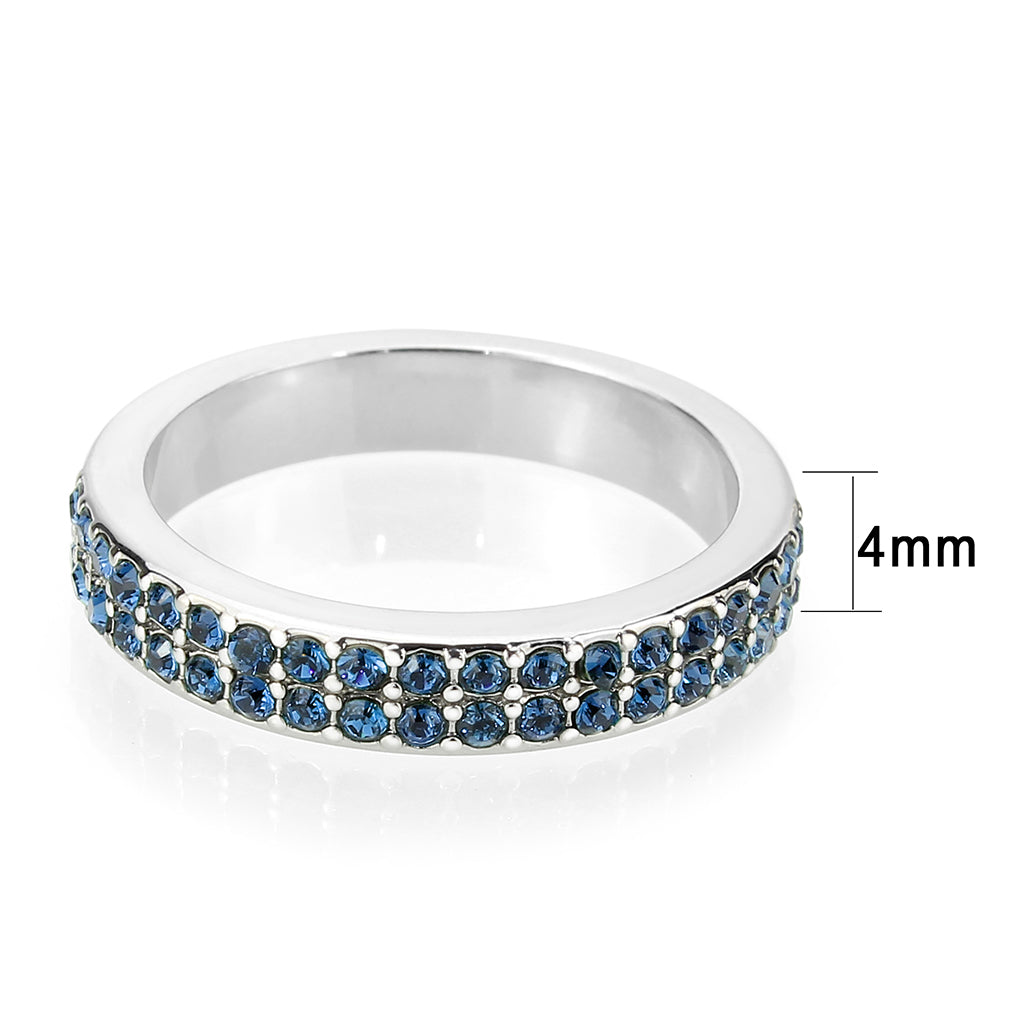 LO4757 - Rhodium Brass Ring with Top Grade Crystal in Montana